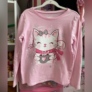 5 for $15! Children's Place Winter White Kitty Cat Hot Cocoa Girls M (7-8)